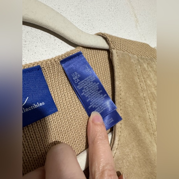 Vtg Tan Suede Leather Knit Vest Size S Boho Western Festival Rodeo Cowgirl Fall - Picture 3 of 5